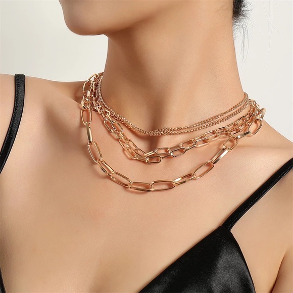 Zara Gold Chains Multi Big Link 1-Chain 5-Layered Necklace - Picture 4 of 16